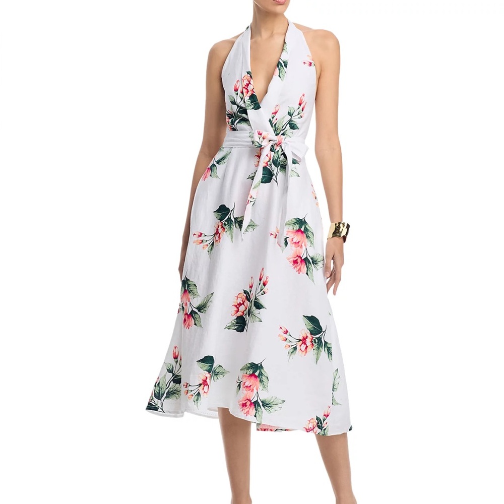 Tommy Bahama Florentina Flourish Midi Dress Halter Size XL Linen Floral Smocked